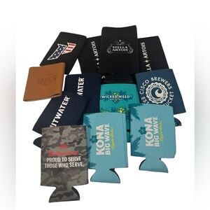 Bundle of beer cozies, stickers and pins. NWT